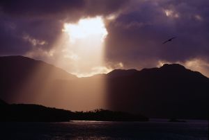 Sun gleaming through a cloud, Pacific Ocean, Chile, South America