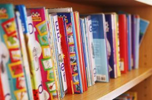 childrens reading books on bookshelf