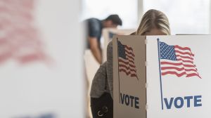 Woman voting on election day