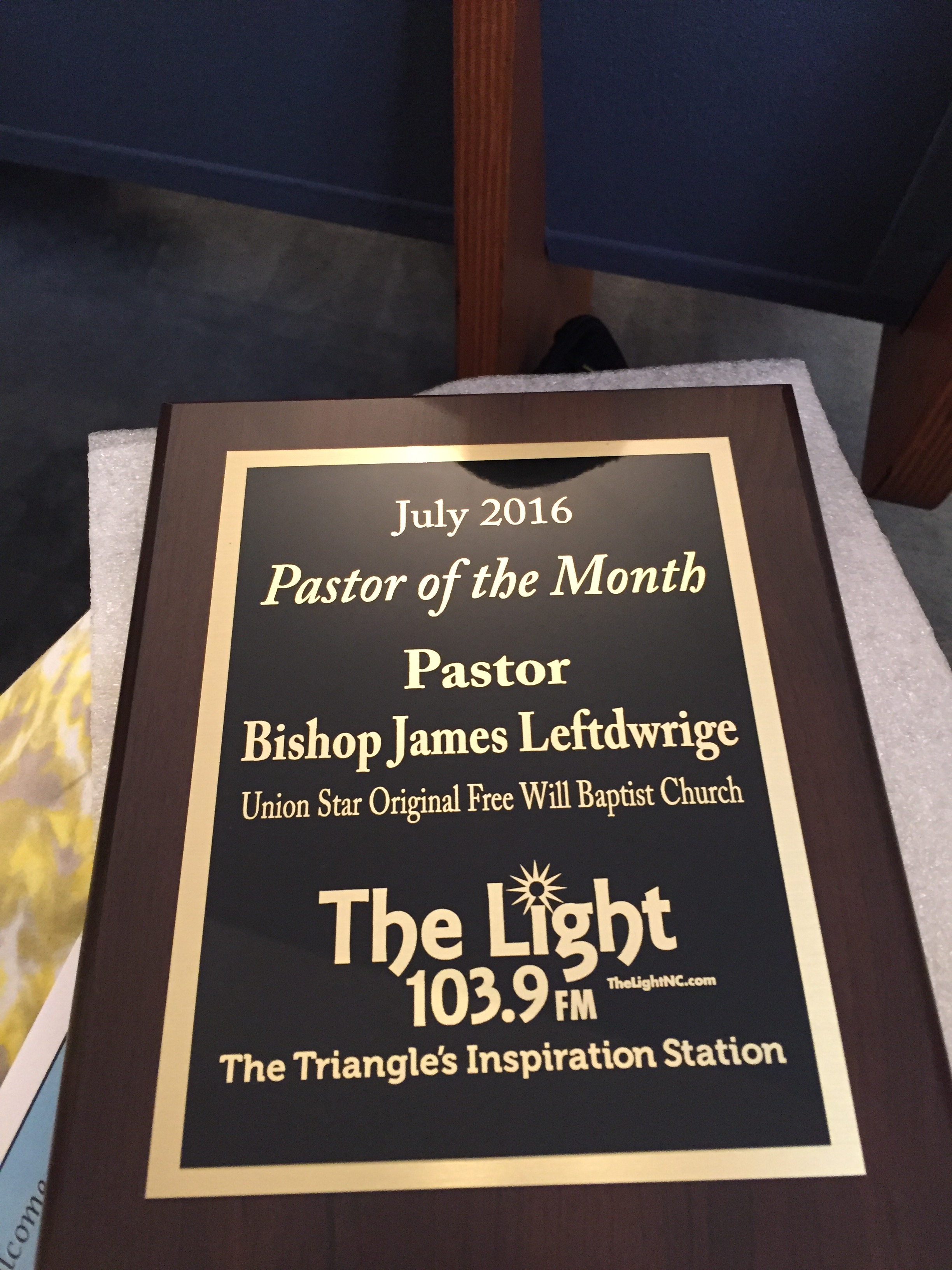 July 2016 Pastor of the Month