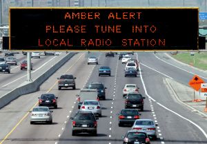 AMBER 1 / 05/14/05 -- Amber Alert is displayed on sign over westbound Highway 401 near Keele St. Pol