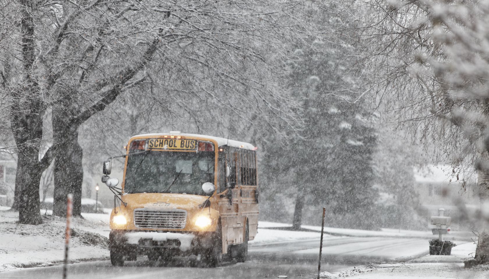 School Bus in Winter Blizzard