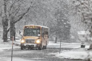 School Bus in Winter Blizzard