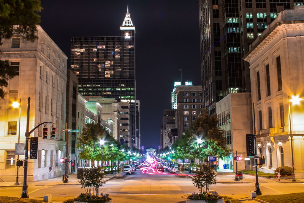 Raleigh's Fayetteville Street at night