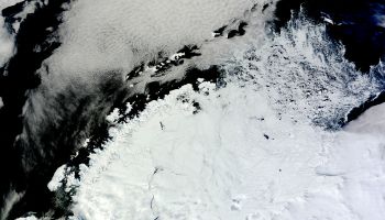 Ice lingering north of the Weddell Sea, east of the Antarctic Peninsula.