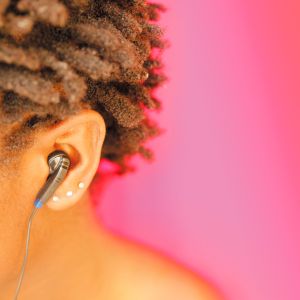 Earphone in Womans Ear