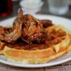 Plate of fired chicken and waffles