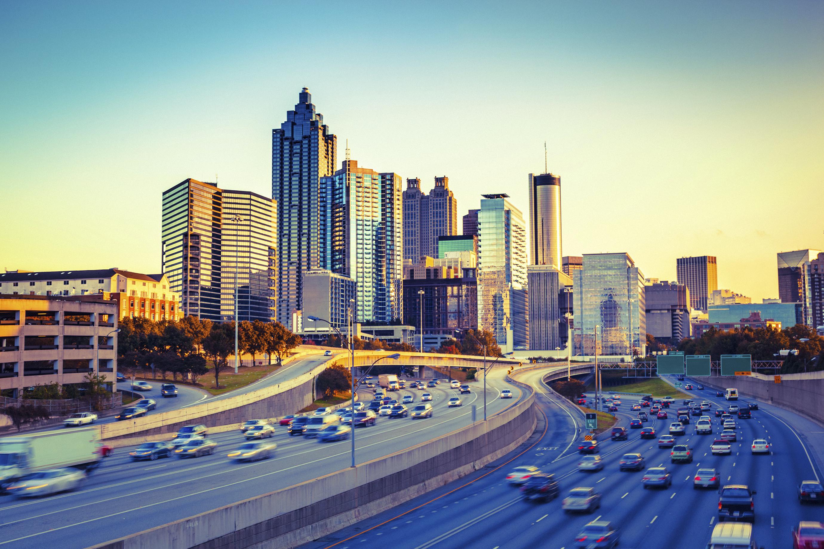 Atlanta Skyline and Highway at Sunset