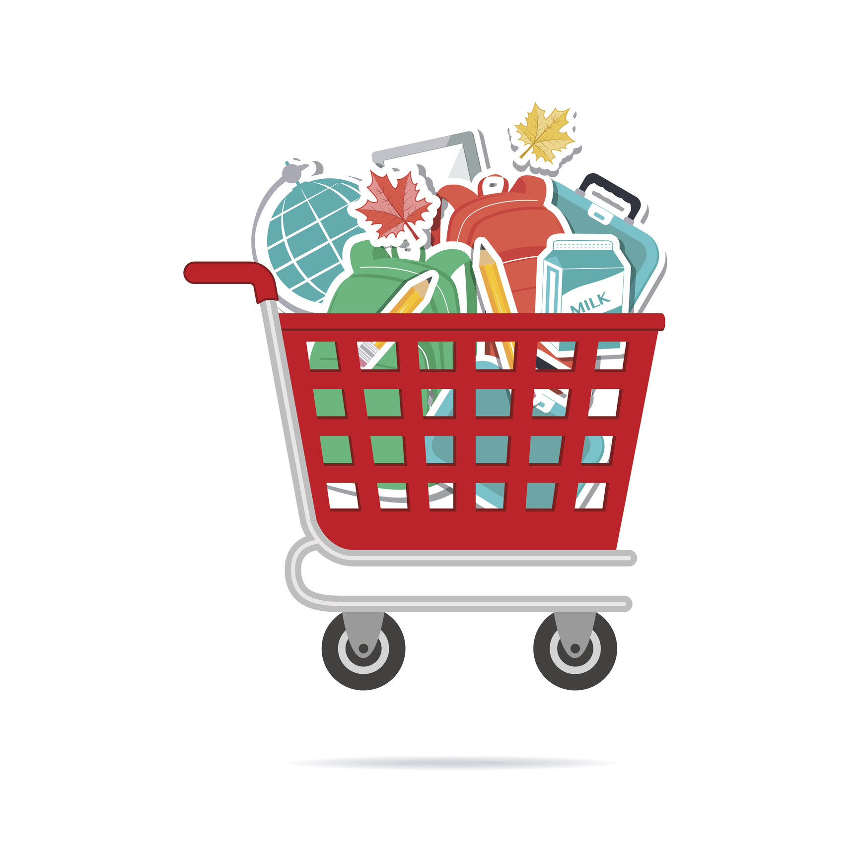 Shopping Cart Filled With Back To School Supplies