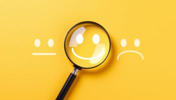 Good review concept by focus on smile face icon, smile face feedback