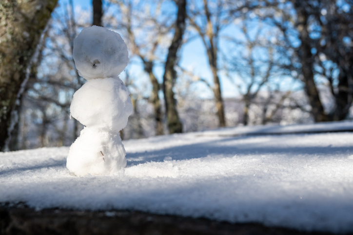 Tiny Stack of Snow Balls Sits On Fresh Patch of Snow